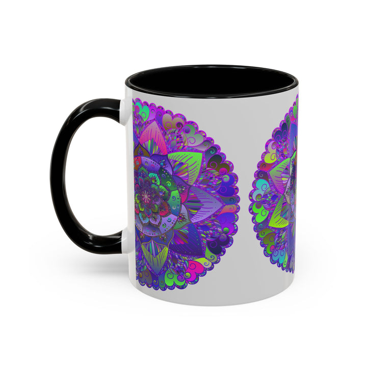 Charming light grey mug with detailed mandala art print