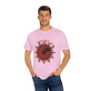 Unisex Halloween Mandala T-shirt featuring handmade pumpkin mandala art on garment-dyed tee