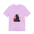 Black Cat Mystery T-Shirt featuring Colorful Splatter Art, perfect for Halloween