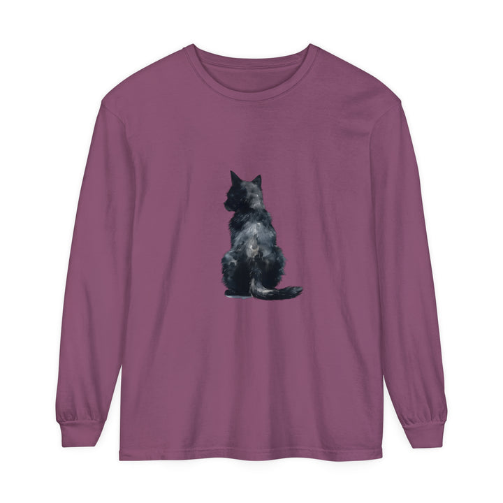 Black cat watercolor long sleeve t-shirt with realistic feline design