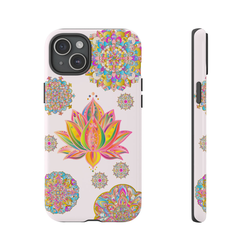 Light pink phone case with intricate mandala lotus flower design