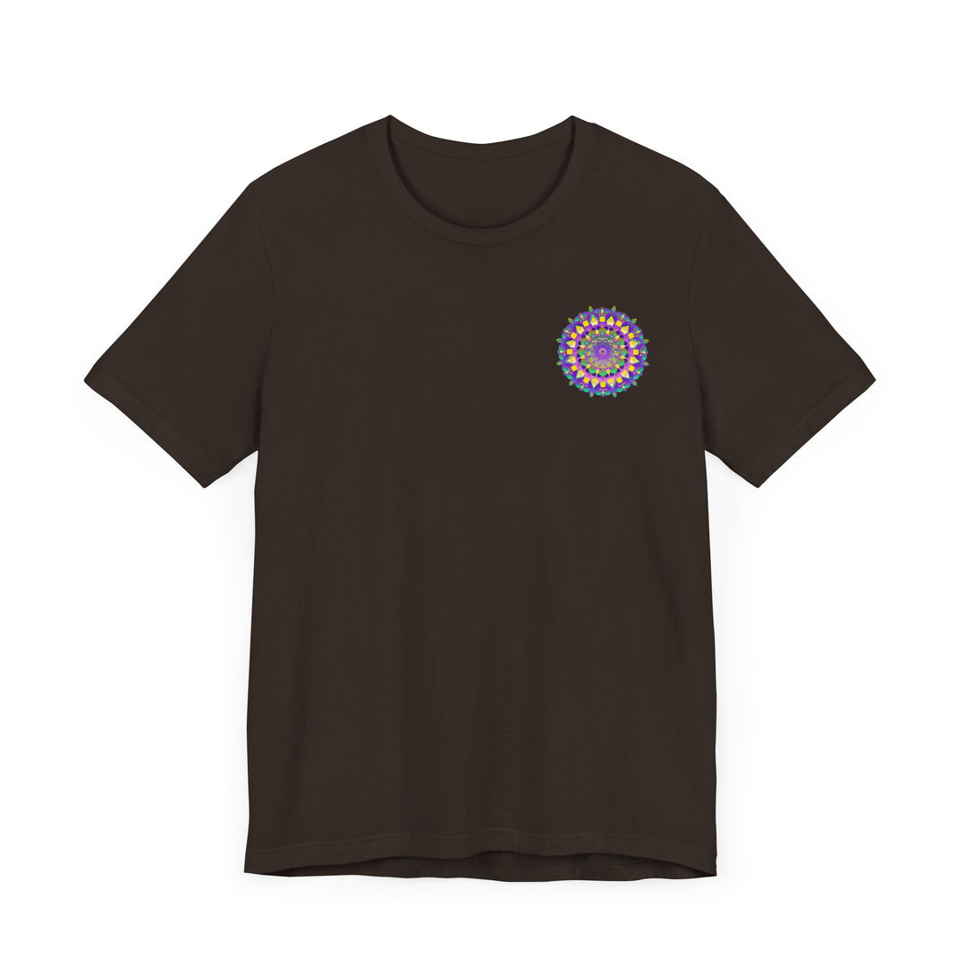 A colorful Vibrant Mandala Tee featuring intricate spiritual designs for promoting peace and harmony