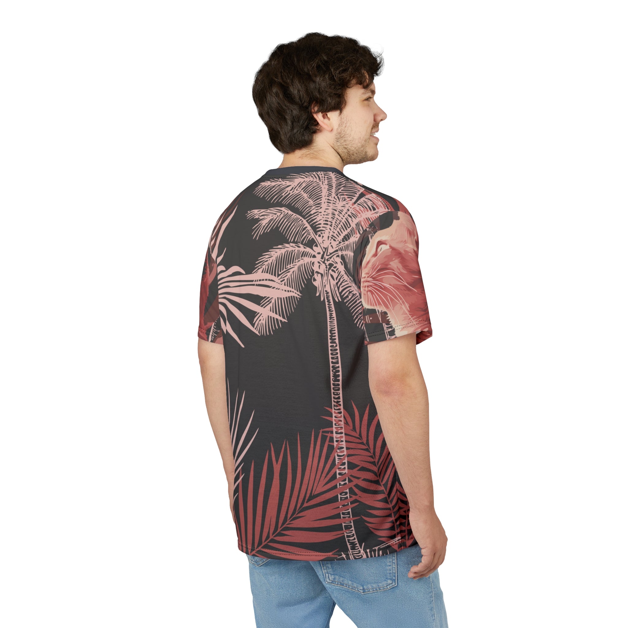 T-Shirt mit tropischem Katzen-Allover-Print