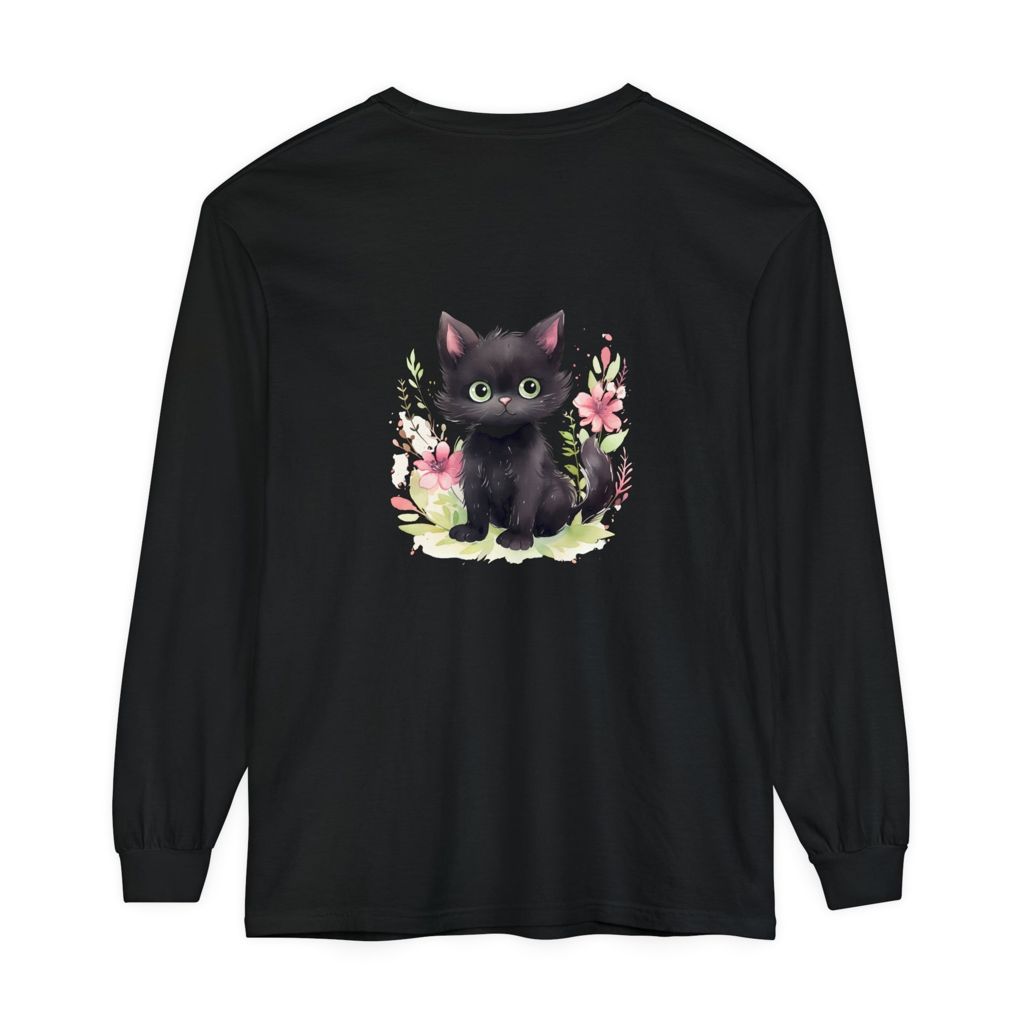 Beautiful and vibrant t-shirt with a unique floral watercolor kitten design