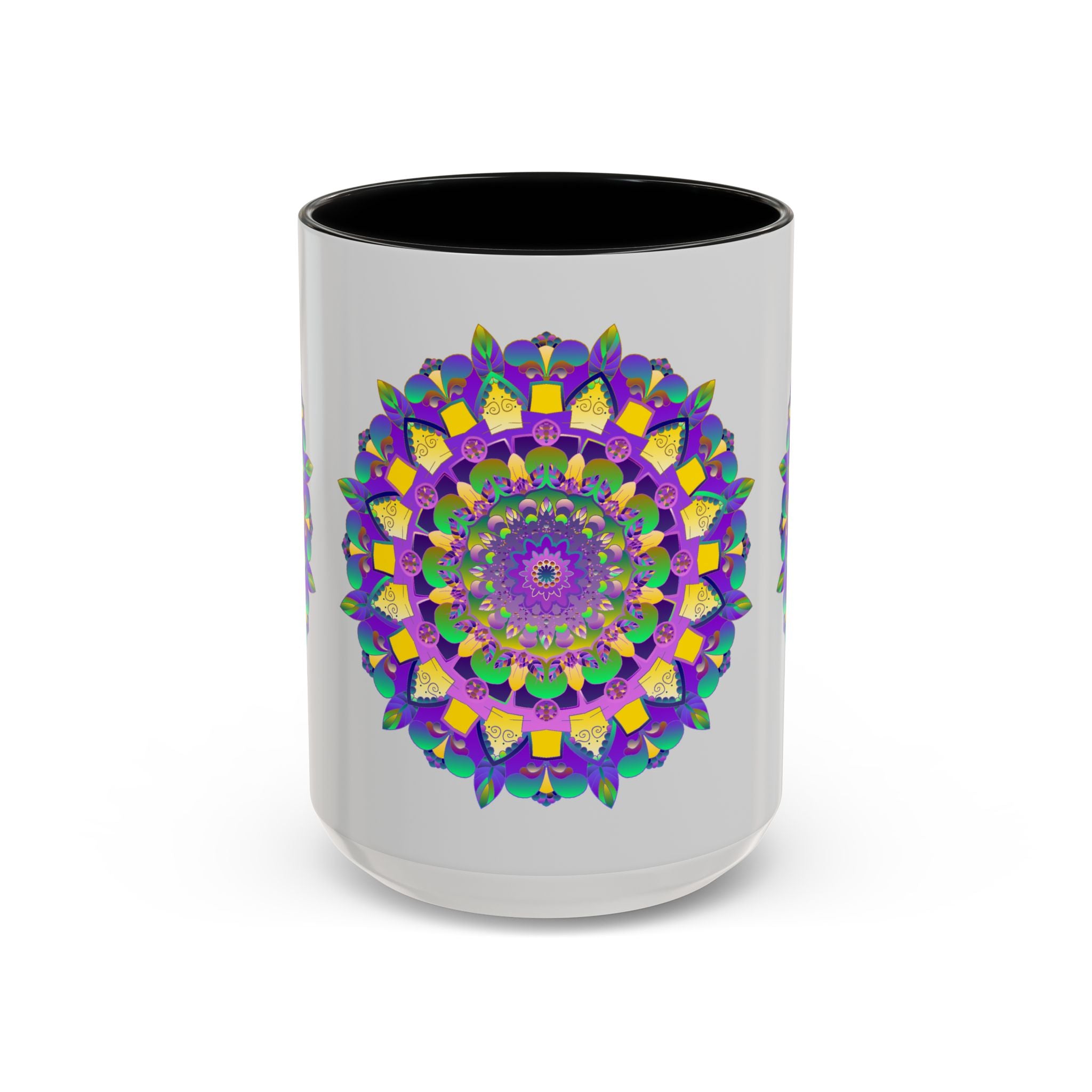 Handcrafted Mug with Intricate Purple and Yellow Mandala Design