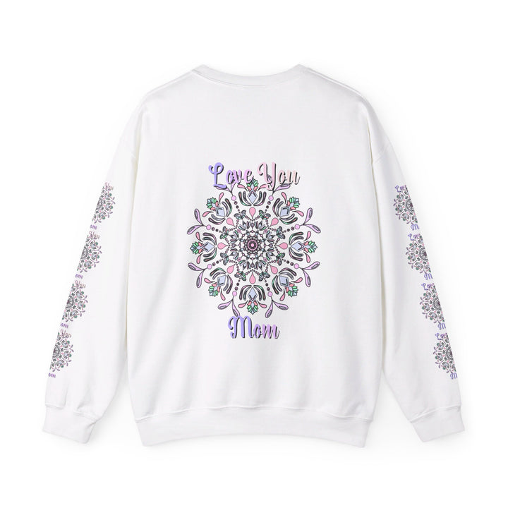 A cozy and stylish unisex crewneck sweatshirt featuring the words Love You Mom, making it the perfect birthday gift for your mother