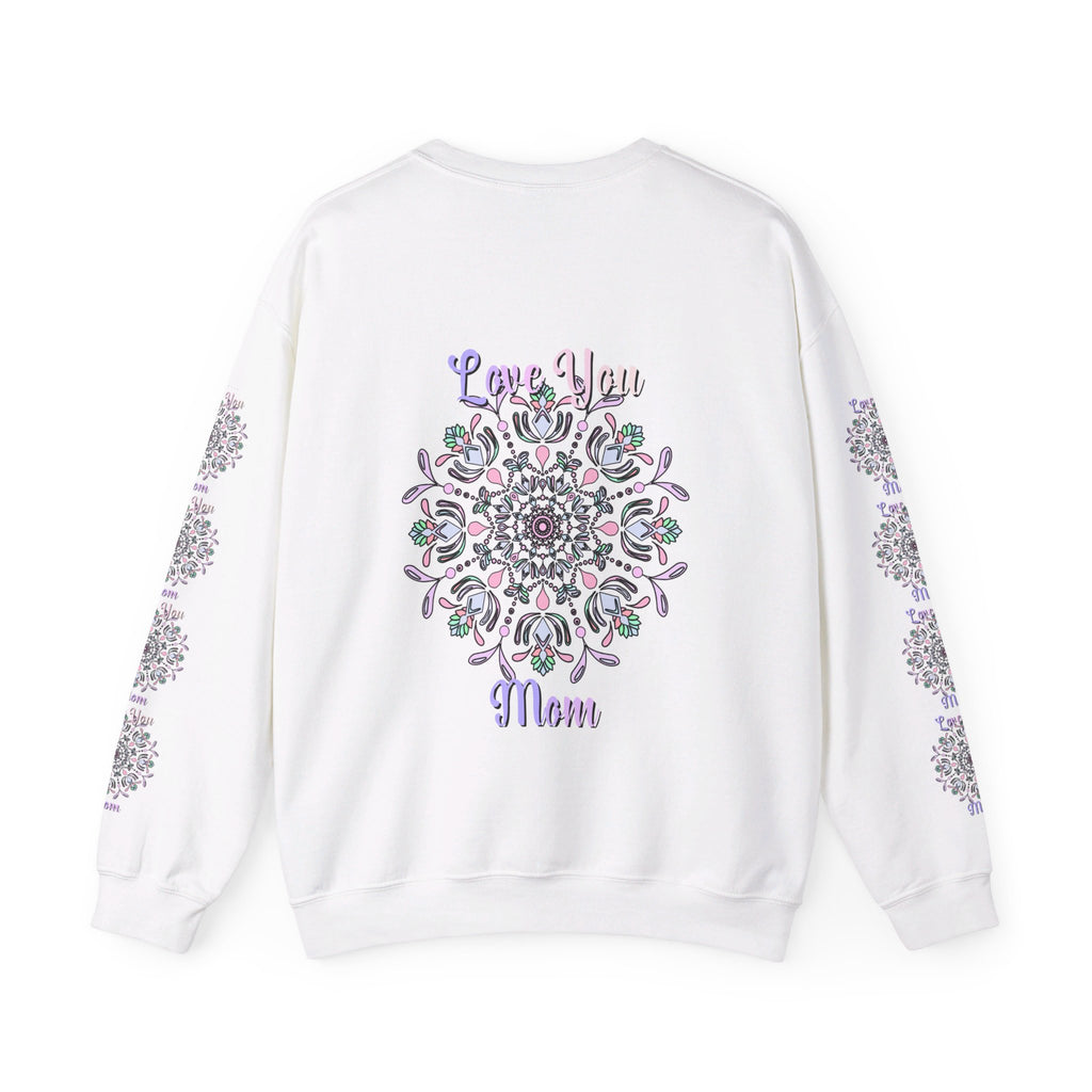 A cozy and stylish unisex crewneck sweatshirt featuring the words Love You Mom, making it the perfect birthday gift for your mother