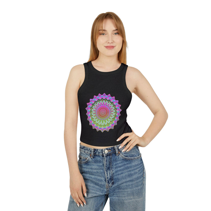 Vibrant Mandala Racerback Tank Top in a soft and stretchy fabric for comfort