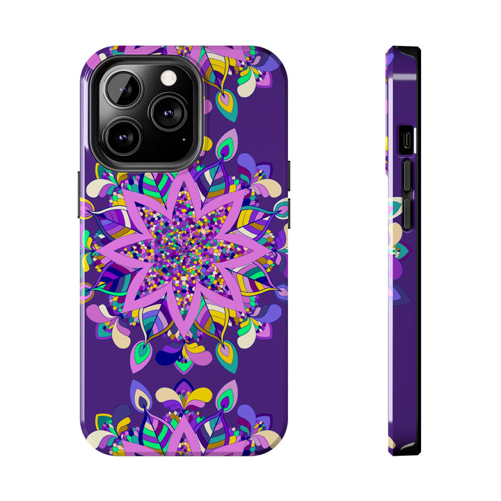 Hand-drawn purple Mandala Art phone case designed for iPhone X/XS