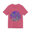 Colorful and intricate mandala design on a t-shirt, inspired by spiritual art