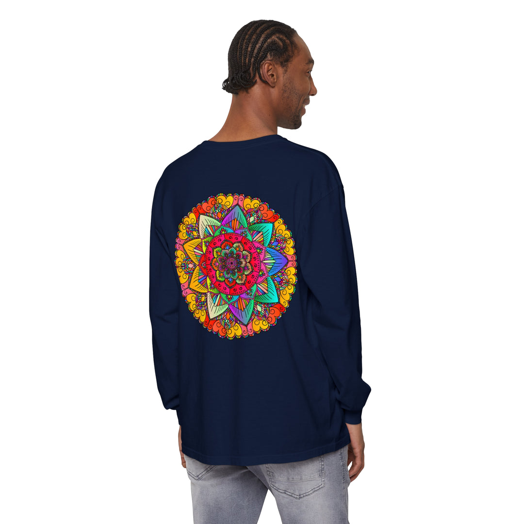  Stylish and versatile unisex long sleeve t-shirt with vibrant mandala pattern