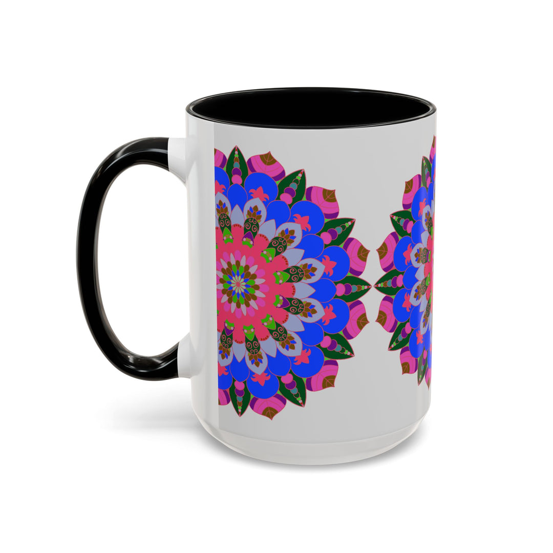 Detailed and colorful mandala pattern on a white mug