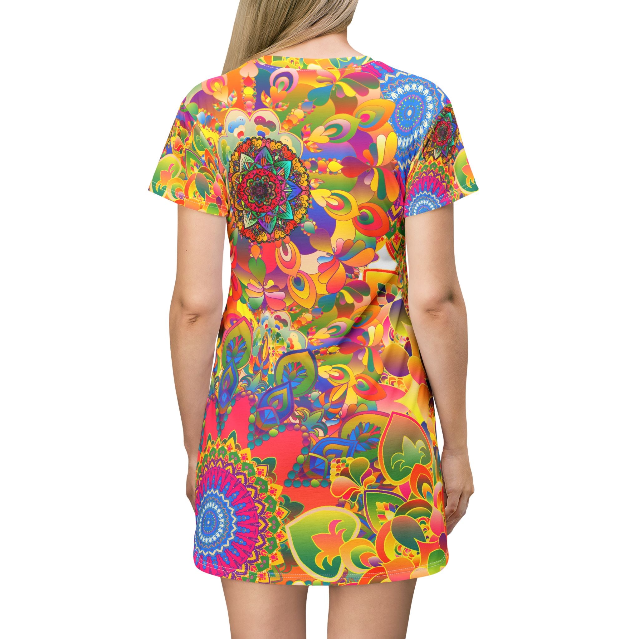 Psychedelic Floral Mandala T-Shirt Dress
