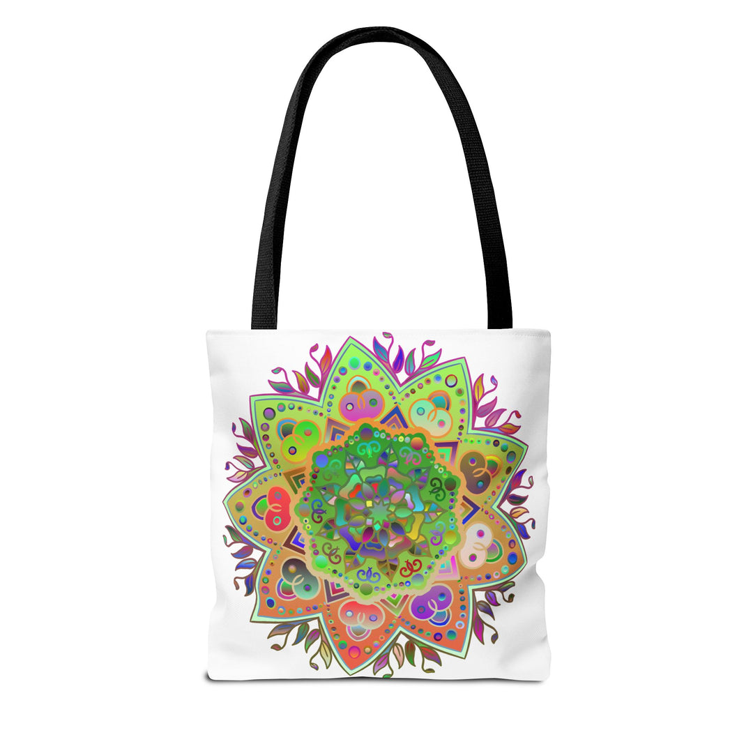 Vibrant and intricately designed mandala tote bag with colorful, abstract pattern