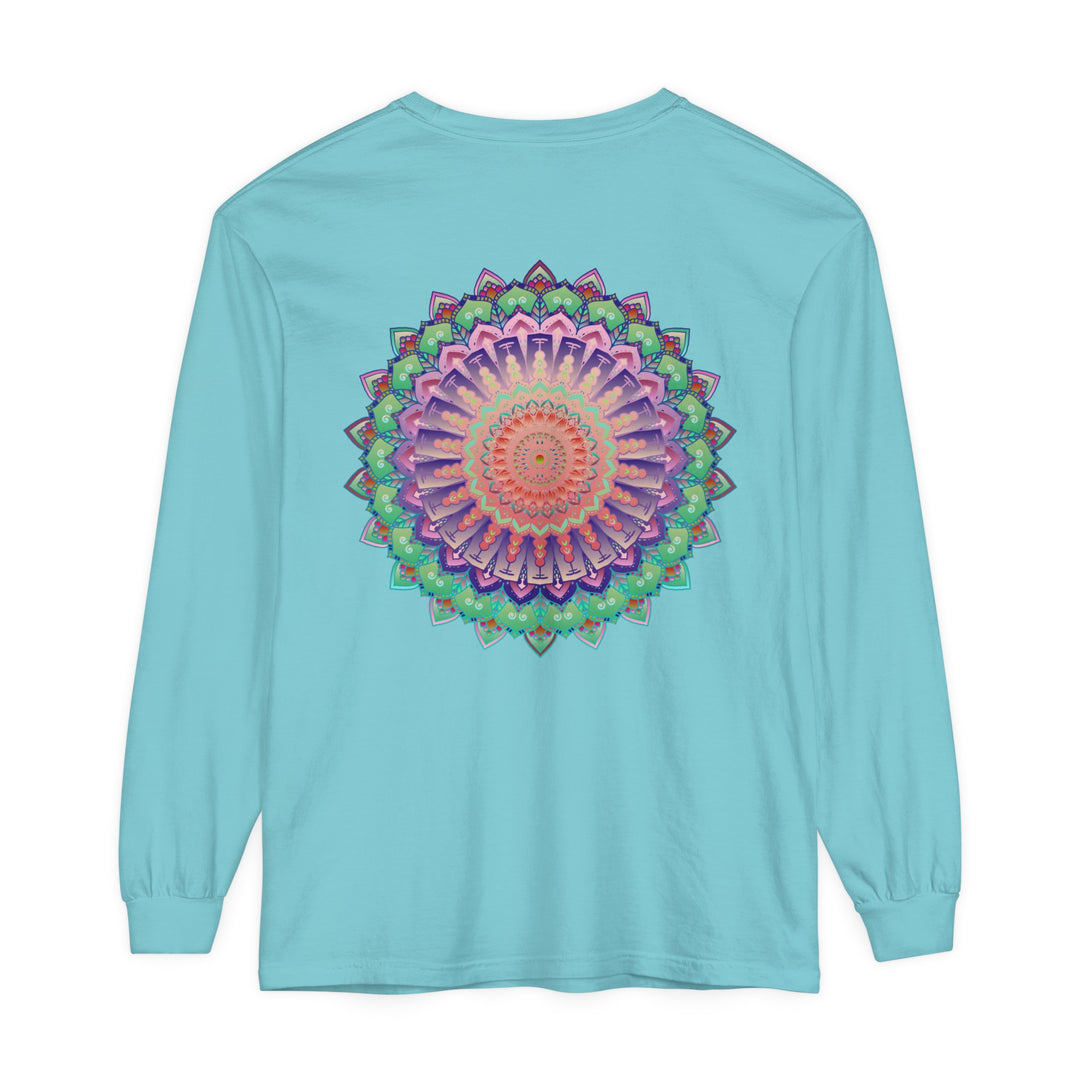 Colorful mandala long sleeve t-shirt with intricate design, suitable for both men and women