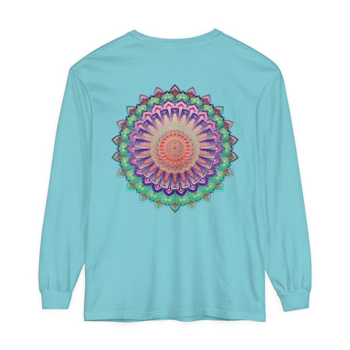 Colorful mandala long sleeve t-shirt with intricate design, suitable for both men and women