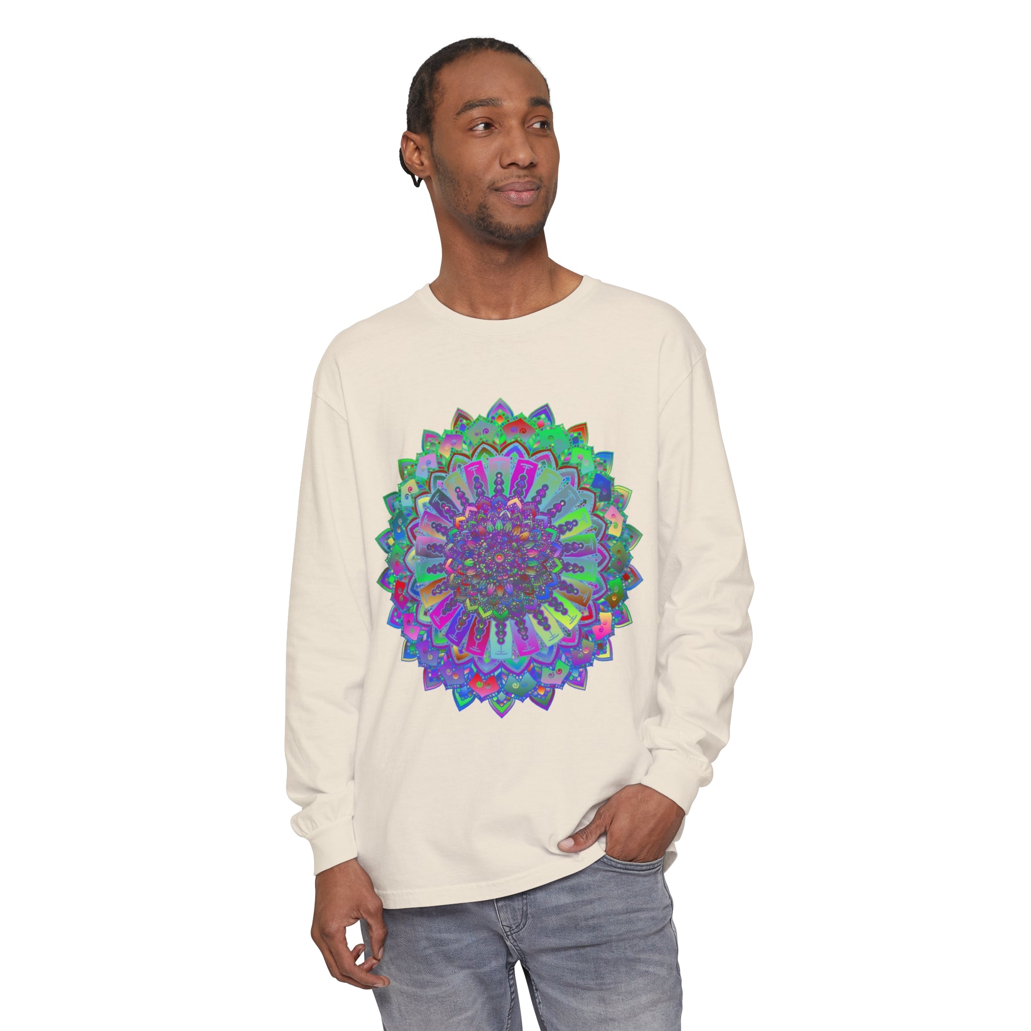 Colorful and intricate mandala design long sleeve t-shirt for vibrant style