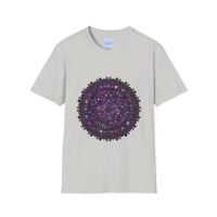 Softstyle unisex t-shirt in purple with hand-drawn mandala art design