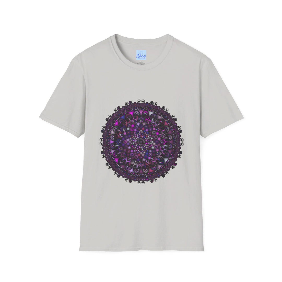 Softstyle unisex t-shirt in purple with hand-drawn mandala art design