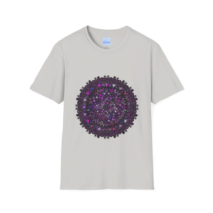 Softstyle unisex t-shirt in purple with hand-drawn mandala art design