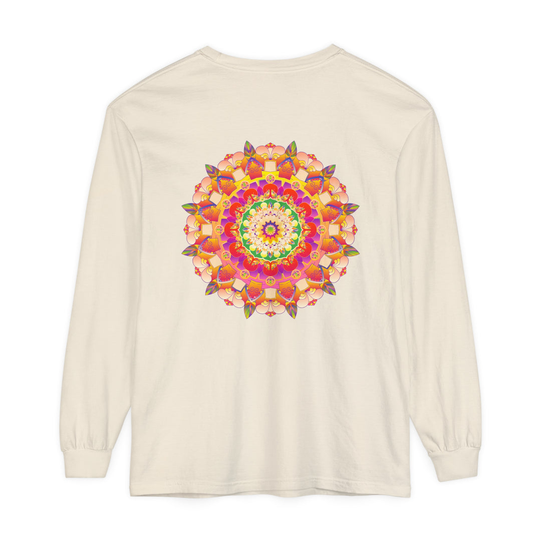 Vibrant Mandala Unisex Long Sleeve T-Shirt featuring intricate, colorful mandala design