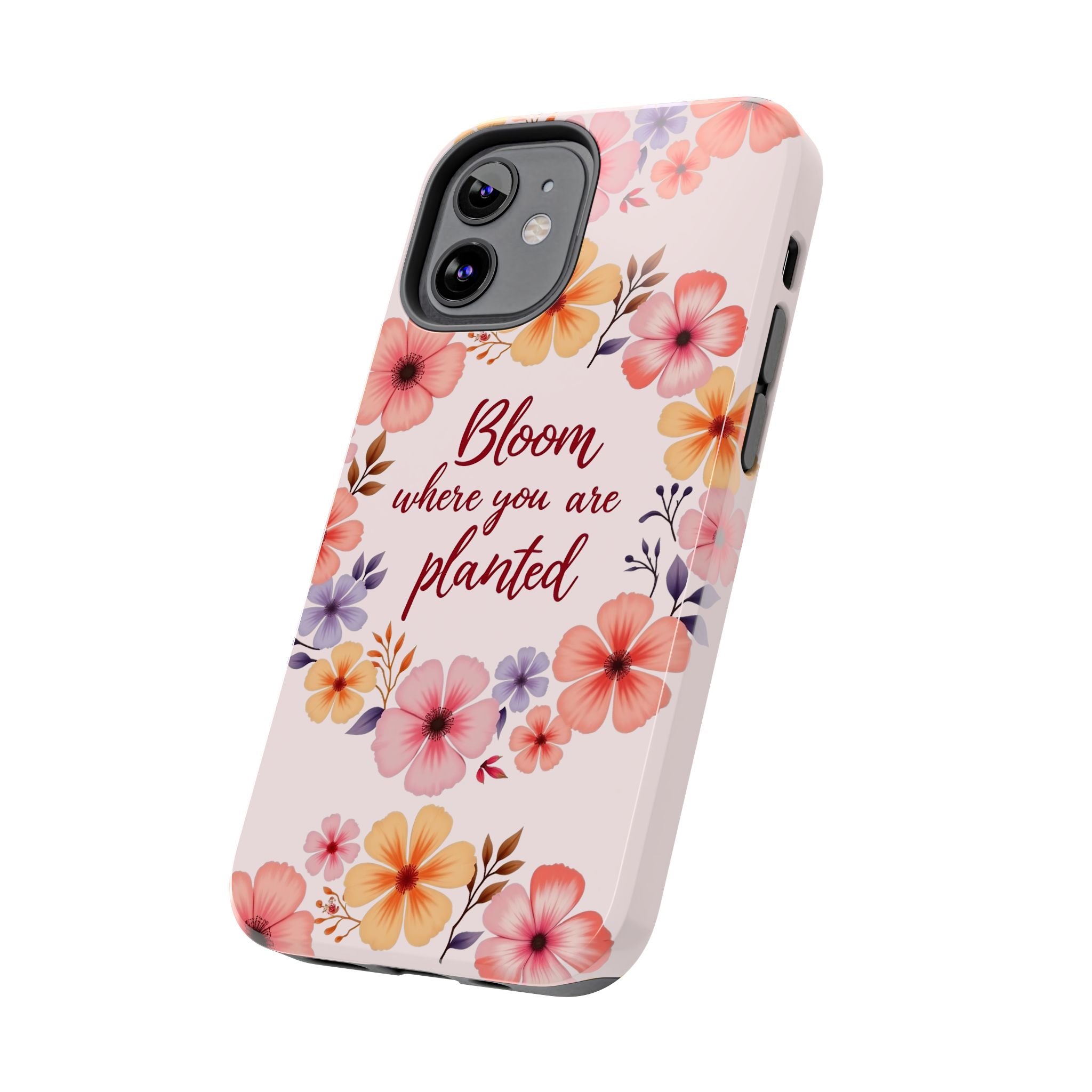 Light pink phone case featuring a beautiful flower garland bloom design