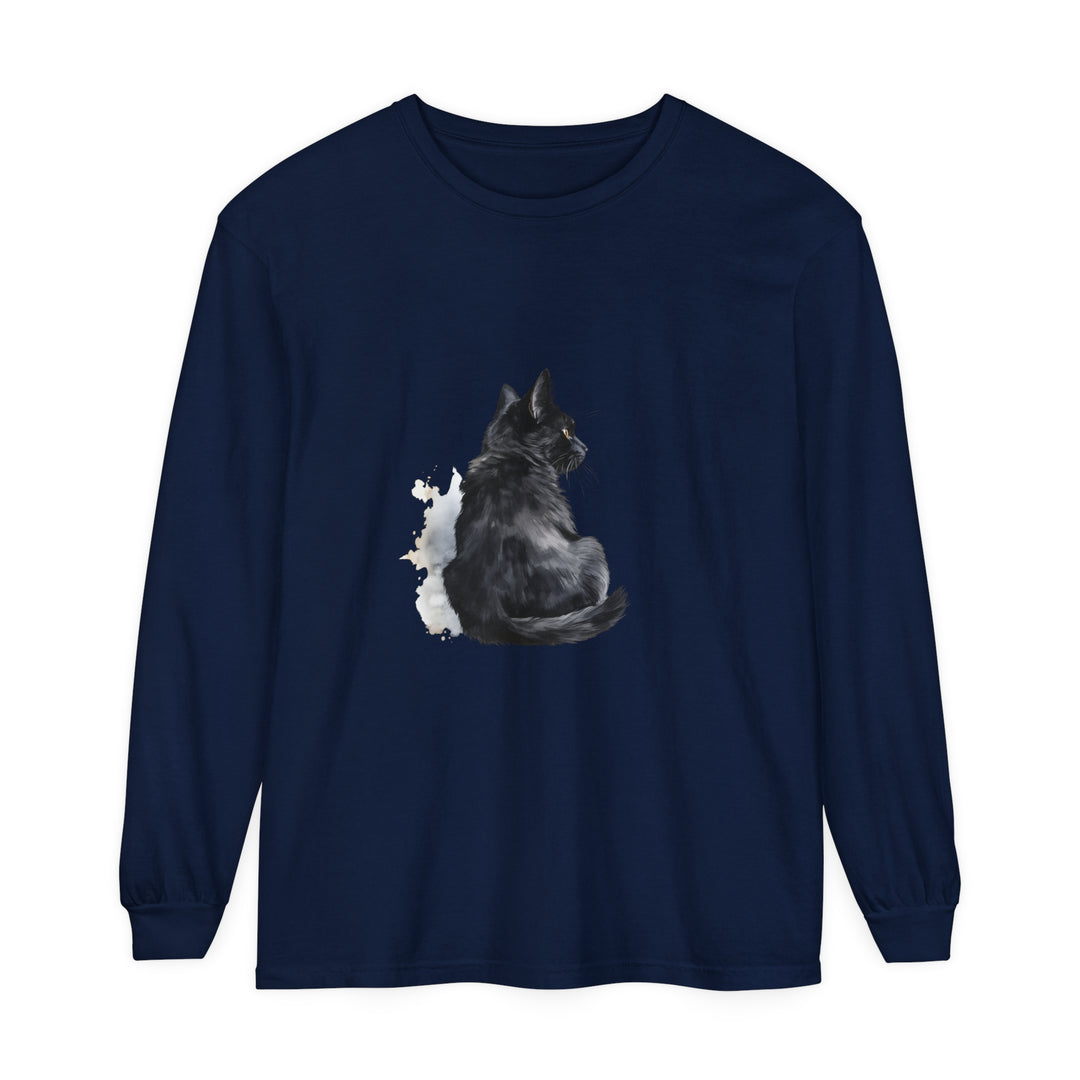 Black Cat Watercolor Unisex Long Sleeve T-Shirt, stylish and comfortable attire