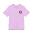 Vibrant mandala t-shirt in bright colors with spiritual peace symbols