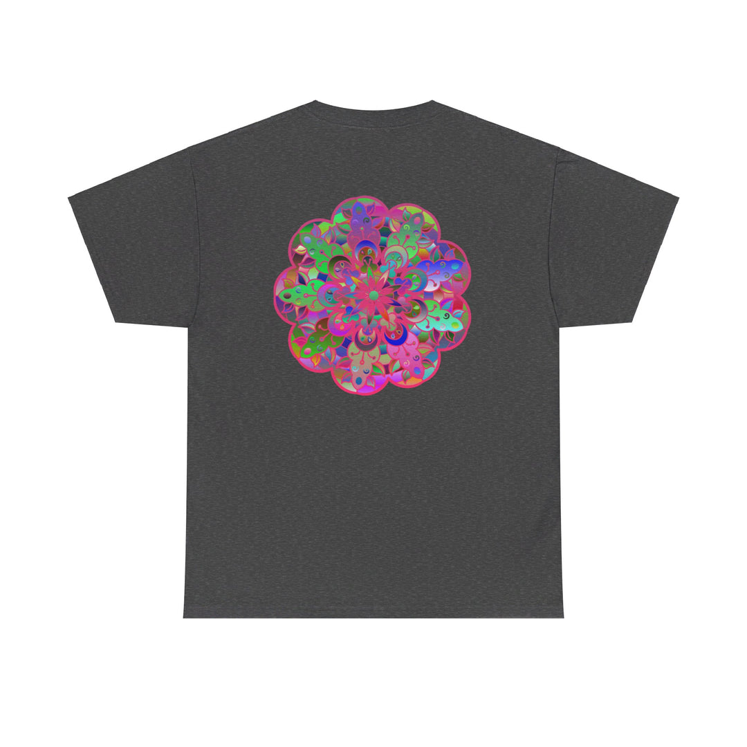 Features a vibrant and detailed mandala design on the front of the shirt