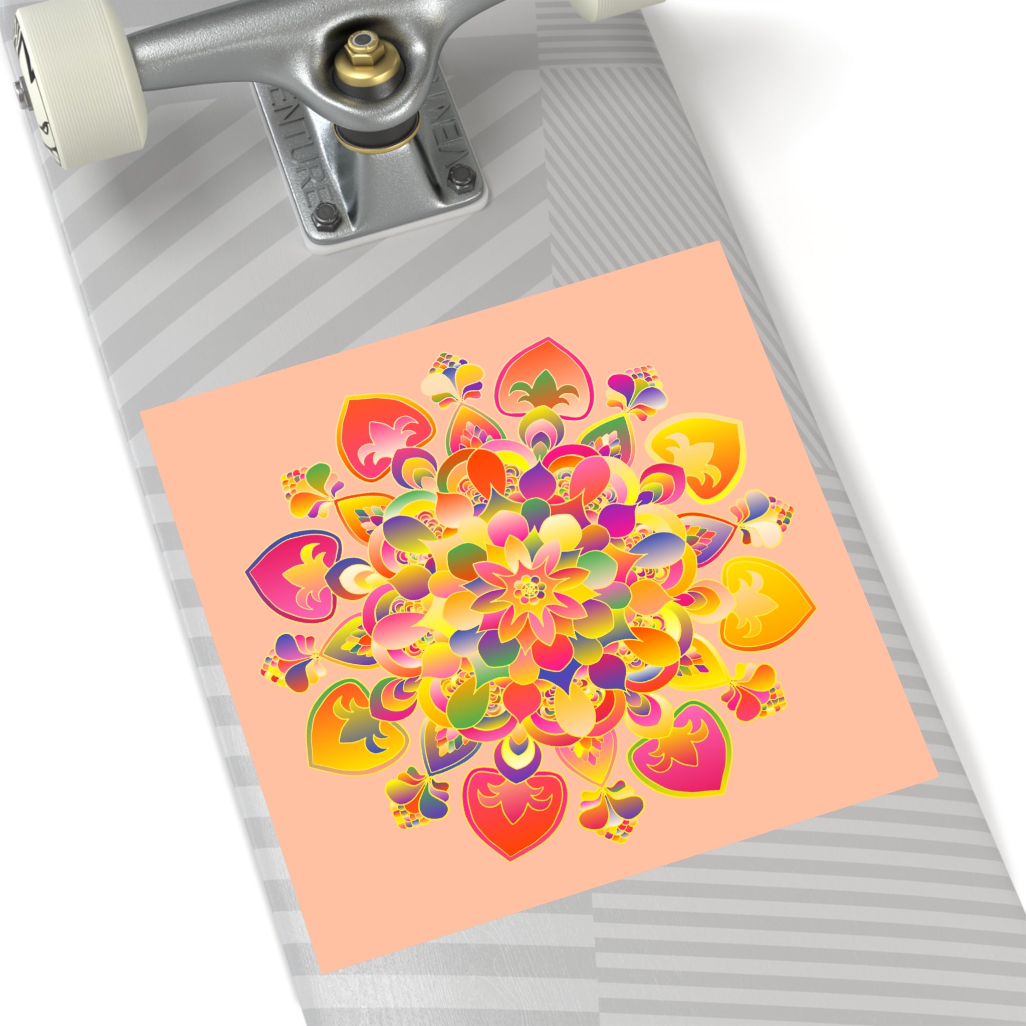 Hand-Drawn Mandala Laminate Stickers – Gold, Red, and Green on Peach