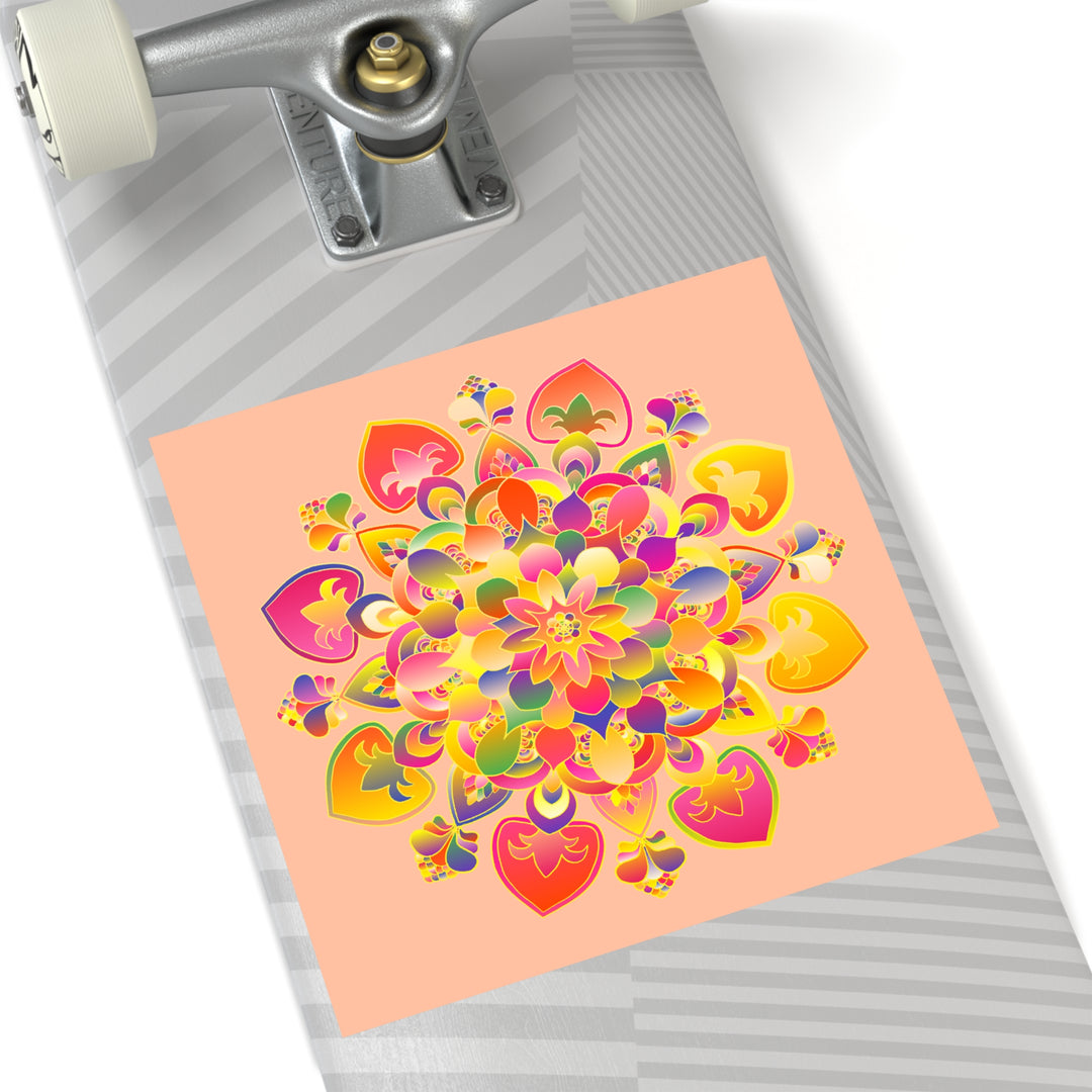 Hand-Drawn Mandala Laminate Stickers – Gold, Red, and Green on Peach