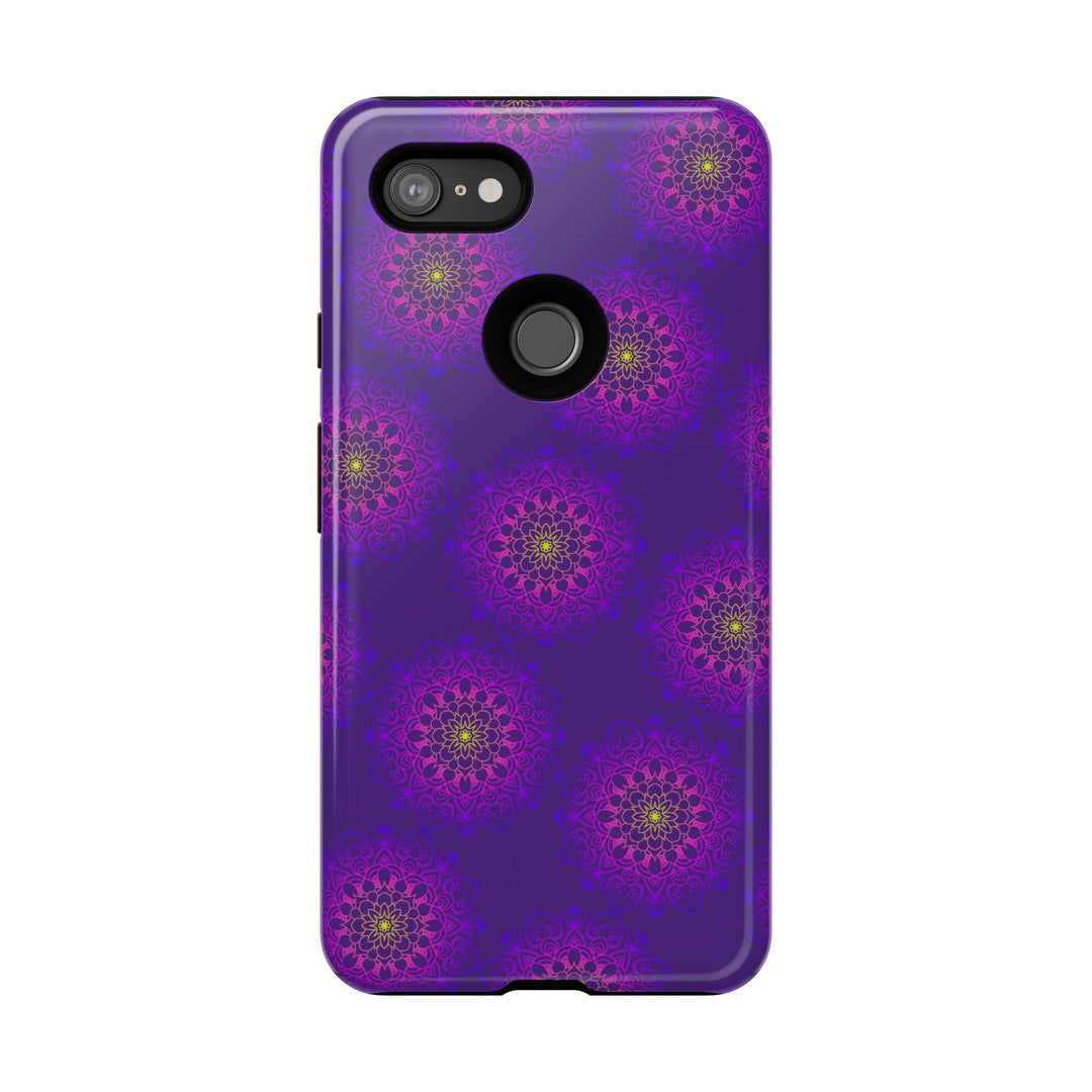 Intricate Purple Floral iPhone Case with Bold Mandala Design
