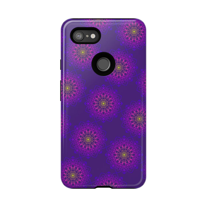 Intricate Purple Floral iPhone Case with Bold Mandala Design