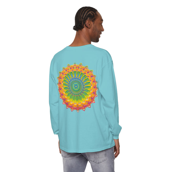 Intricate Mandala Unisex Long Sleeve T-Shirt featuring vibrant, detailed mandala design