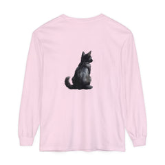 Black Cat Mystery unisex long sleeve tee with stylish, black cat design