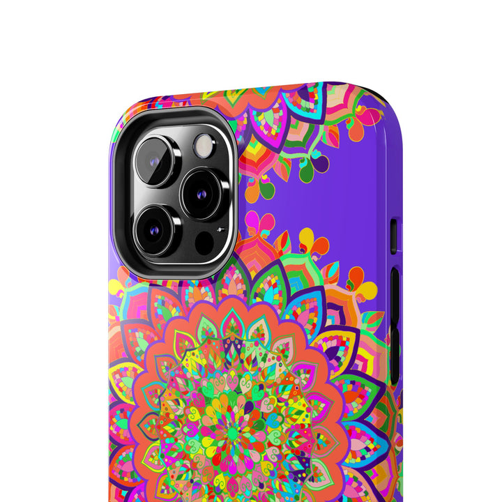 Hand drawn purple Mandala Art phone case with intricate, detailed design