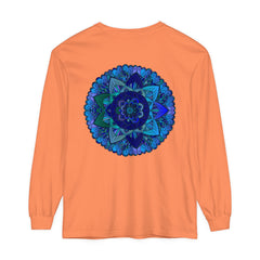 Dark blue and green mandala long sleeve t-shirt with intricate design