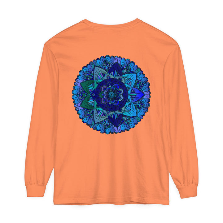 Dark blue and green mandala long sleeve t-shirt with intricate design