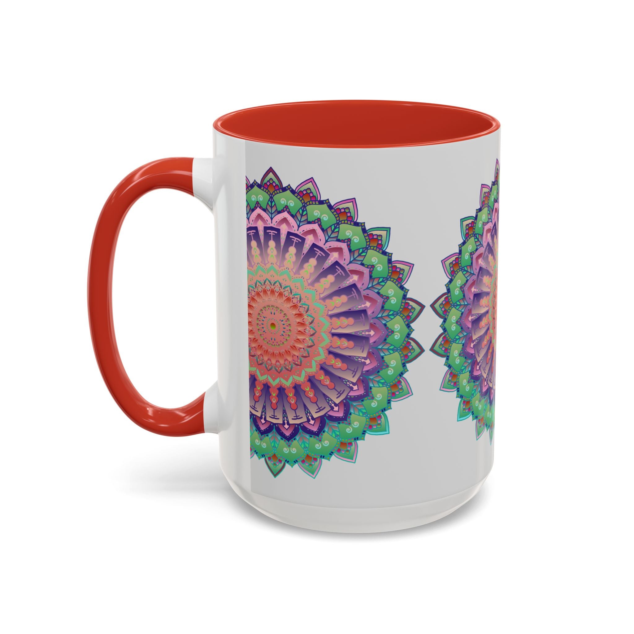 Beautiful ceramic mug with a colorful floral mandala design, perfect for enjoying your morning coffee or tea in style