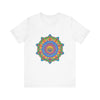 Vibrant and detailed mandala design t-shirt in a rainbow of colors