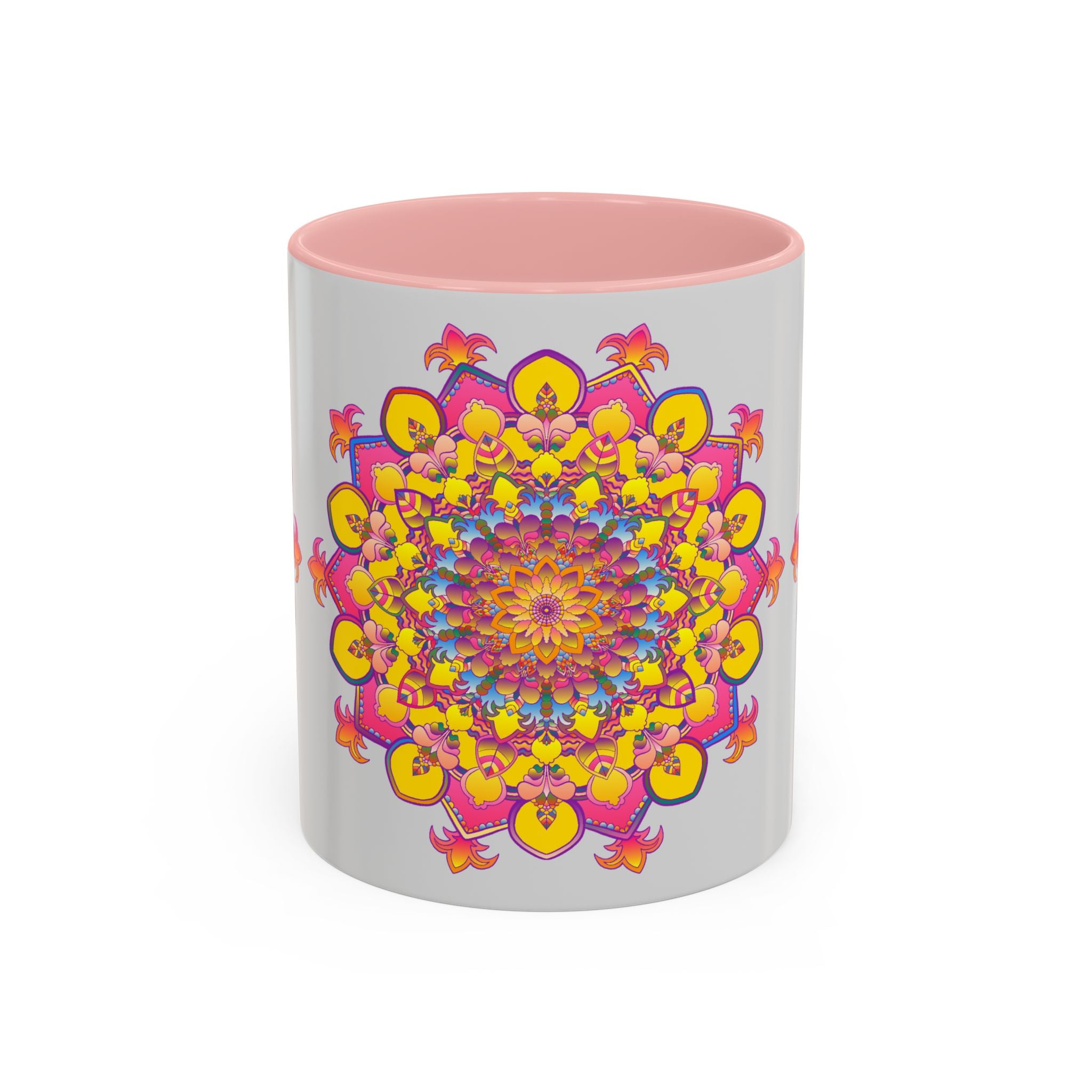 Colorful mandala art mug featuring intricate designs for meditation and relaxation