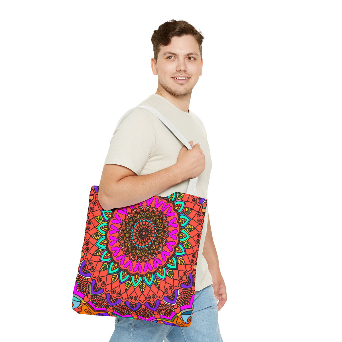 Colorful Mandala Tote Bag – Boho Psychedelic All-Over Print