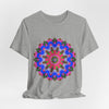 Vibrant and intricate geometric mandala design t-shirt in a variety of colors