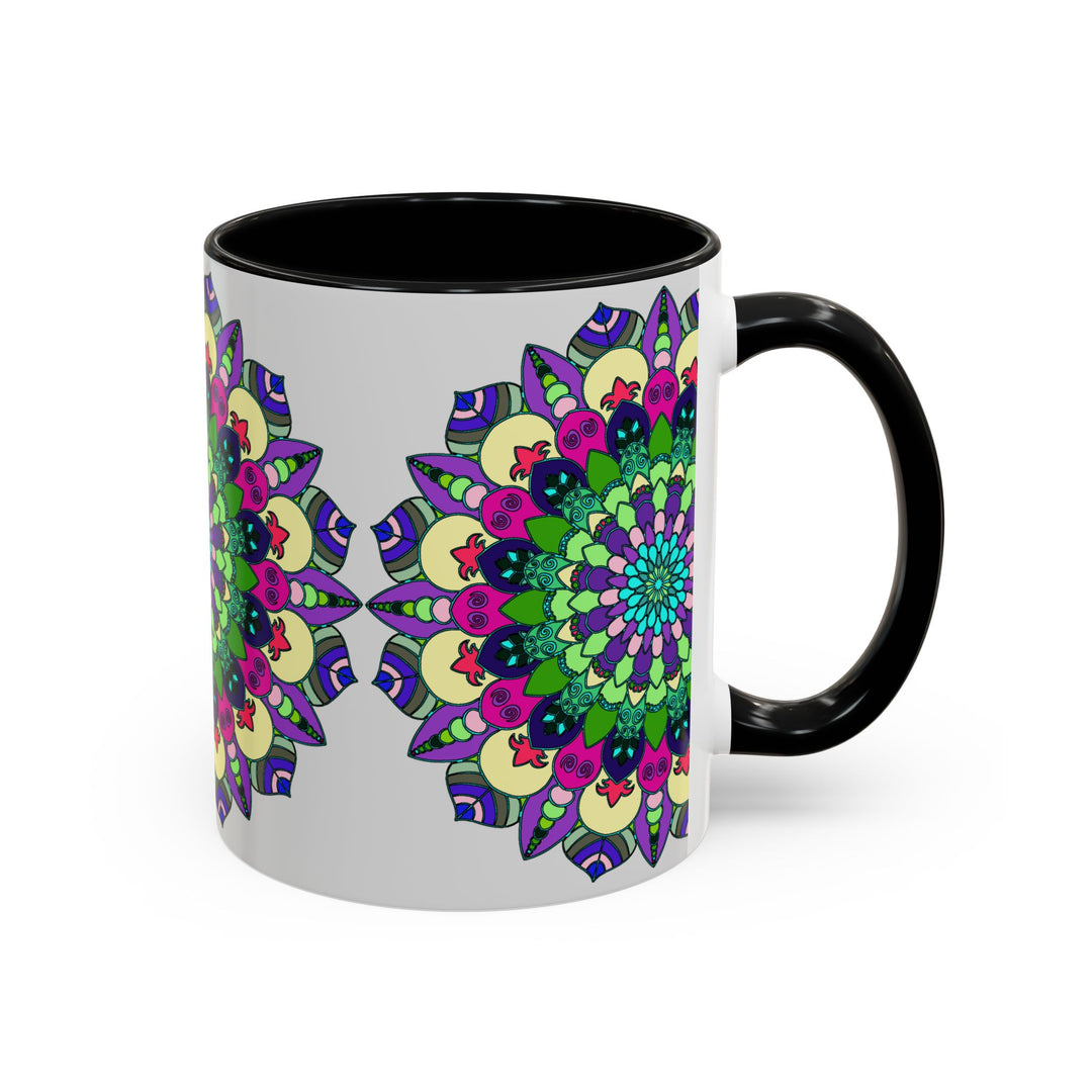 Colorful mandala art mug featuring spiritual designs in vibrant hues