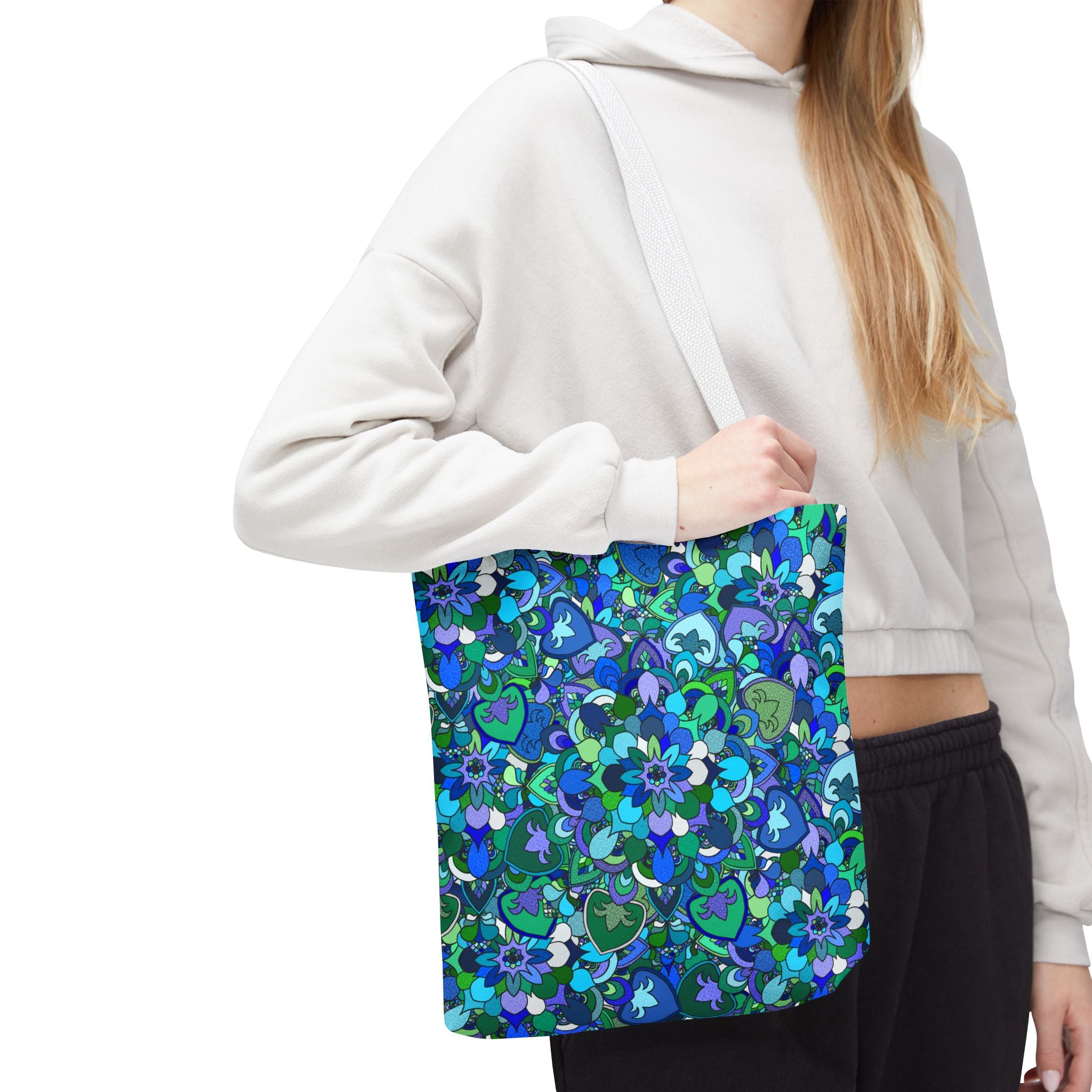 Blue Green Floral Mandala Tote Bag — Vibrant All-Over-Print Shopper
