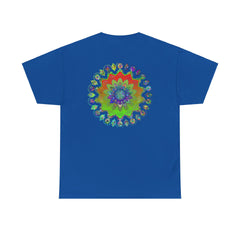 Unique and eye-catching mandala art yoga tee in unisex sizing and 100% cotton fabric