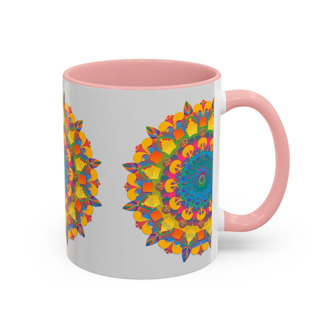 Colorful floral mandala art mug with intricate design and vibrant colors