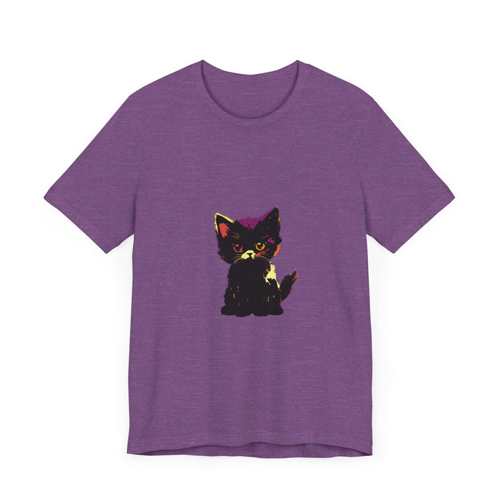 Neon Black Cat Mystery T-Shirt: A vibrant, eye-catching design featuring a mysterious black cat