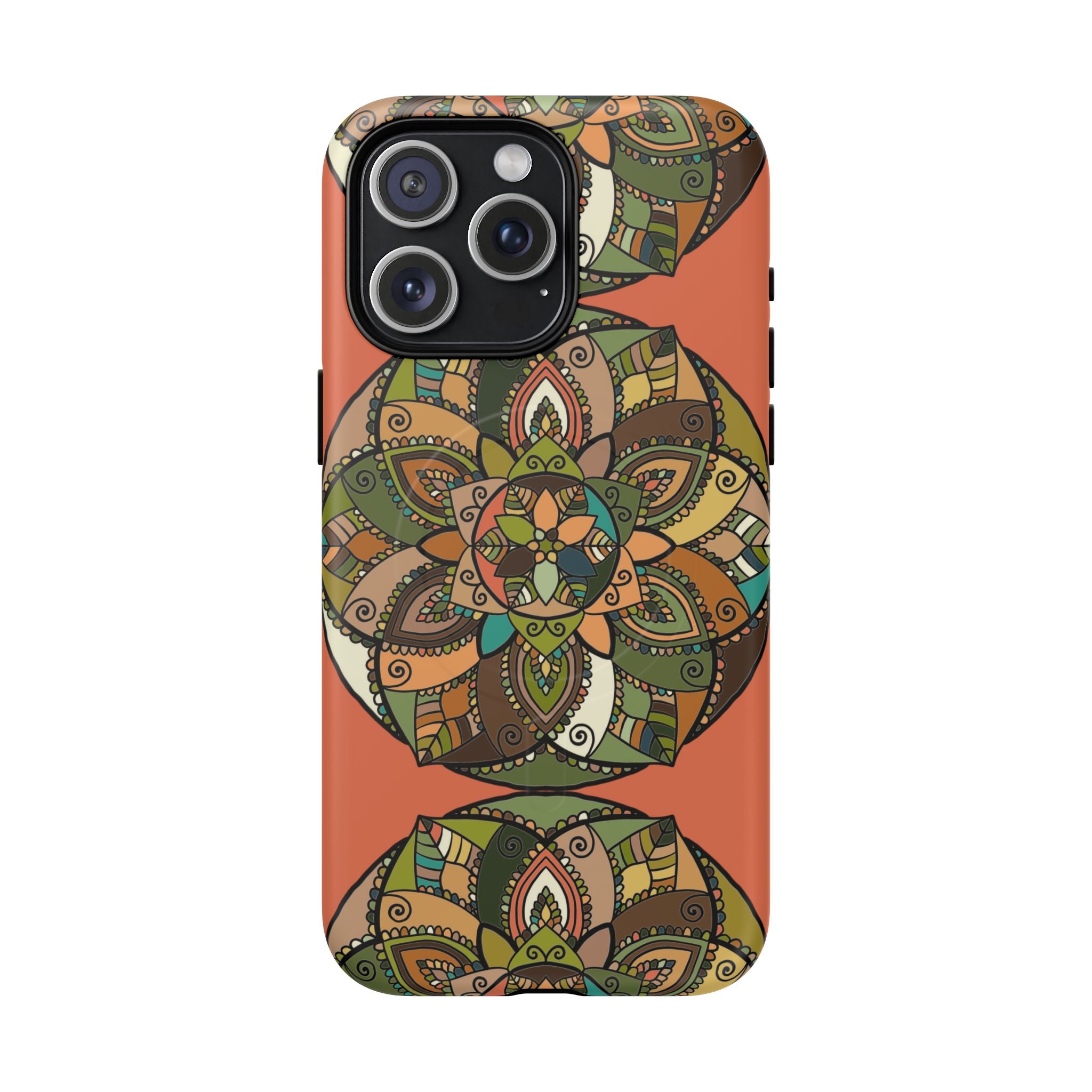 Mandala Floral Tough Magnetic Phone Case — Boho Earth-Tone Protective Cover