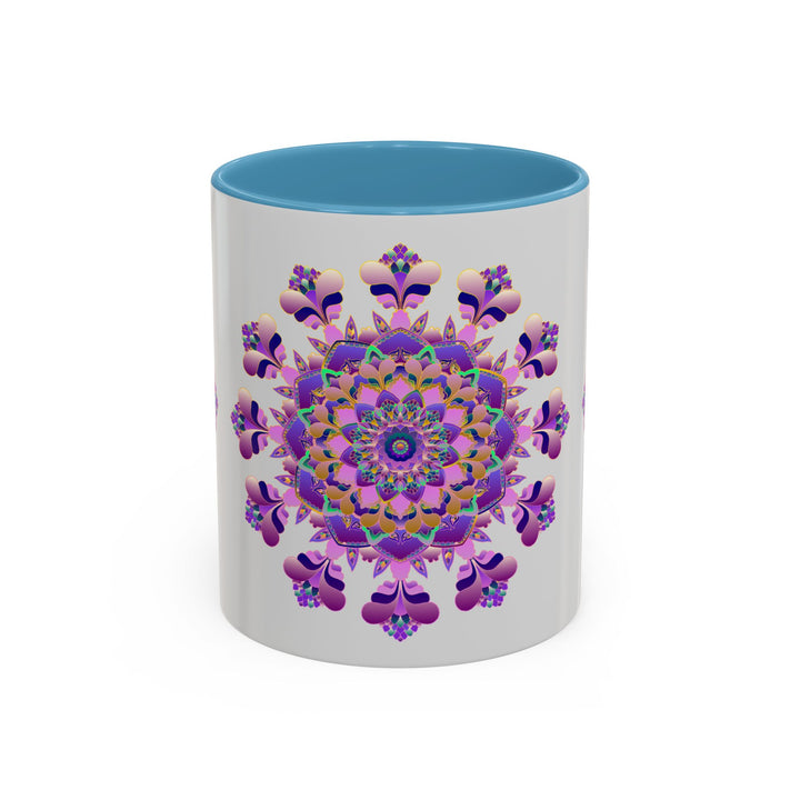 Beautiful mandala mug with an intricate purple and pink floral design